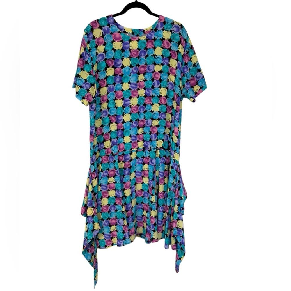 Vintage Liz Claiborne 100% Silk Artsy Floral Colorful Drop Waist Dress - Size 12